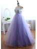 Ivory Lace Lavender Tulle Cute Long Prom Dress